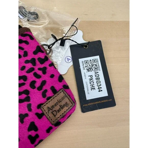 American Darling Pink Animal Print Faux Leather Trim Wristlet Crossbody Bag 10x5 - Picture 9 of 10
